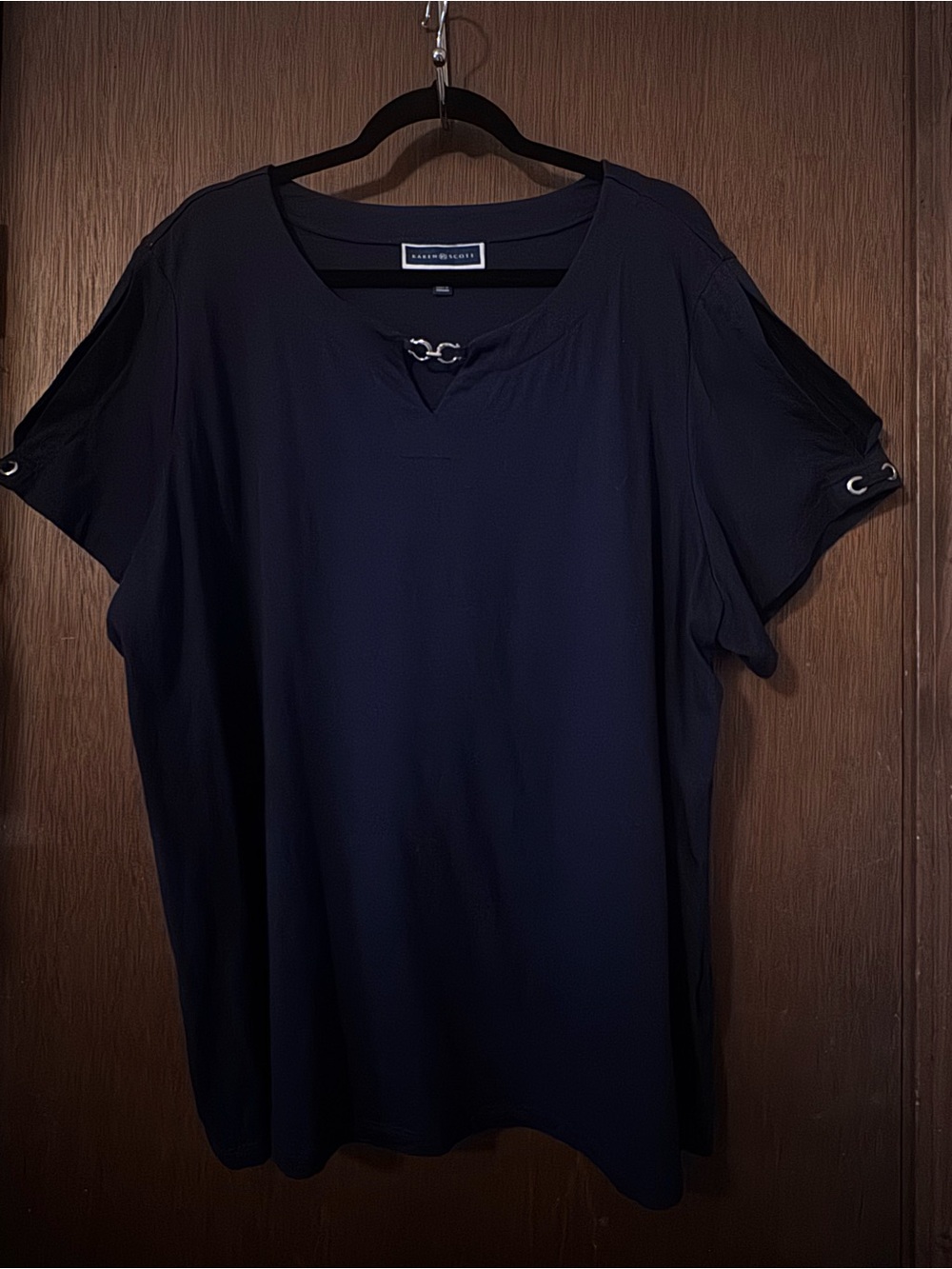 Navy Top with Silver Link Detail at Neck & Sleeve